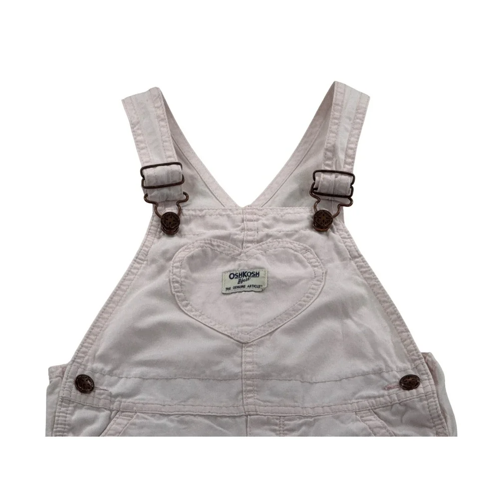 OshKosh B'gosh Shortall Overalls Kids 4T Light Pink Excellent Heart Pocket Twill